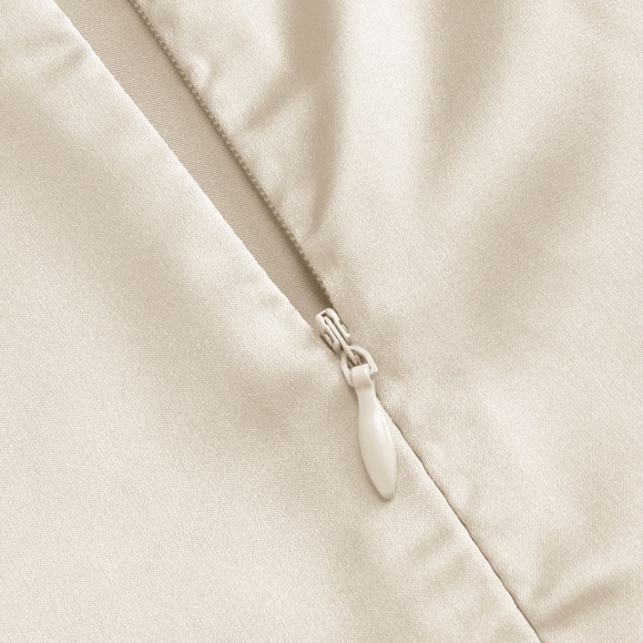 Satin Ruched Ruffle Hem Cream Mini Dress - Picture 9 of 9